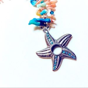 Aqua Coral Pink Stick Coral Starfish Bracelet Handmade